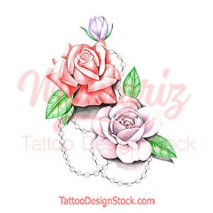 Roses and pearls tattoo design high resolution download