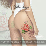 Roses and pearls tattoo design high resolution download