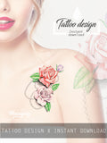 Roses and pearls tattoo design high resolution download