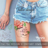 Roses and pearls tattoo design high resolution download