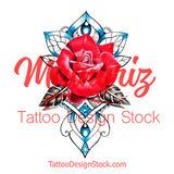 Realistic rose and precious stone tattoo design high resolution download