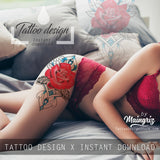 Realistic rose and precious stone tattoo design high resolution download