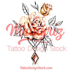 Rose realistic with precious stone  tattoo design high resolution download