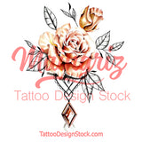 Rose realistic with precious stone  tattoo design high resolution download