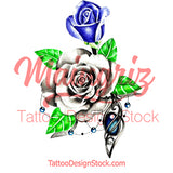 Precious stone with realistic rose tattoo design high resolution download