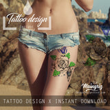 Precious stone with realistic rose tattoo design high resolution download