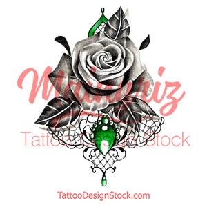 Rose realistic with sexy precious stone  tattoo design high resolution download