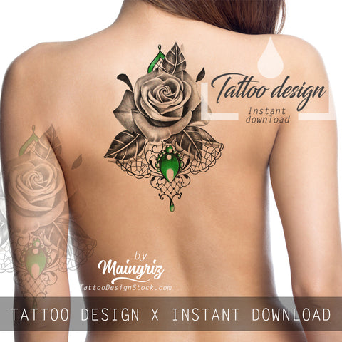Rose realistic with sexy precious stone  tattoo design high resolution download