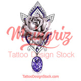 Rose with precious stone tattoo design high resolution download