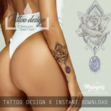 Rose with precious stone tattoo design high resolution download