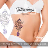 Rose with precious stone tattoo design high resolution download