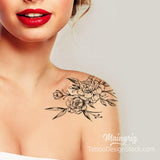 sexy shoulder rose line work tattoo design