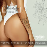 Sexy peony linework forearm tattoo design high resolution download