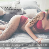 Sexy hibiscus linework tattoo design high resolution download