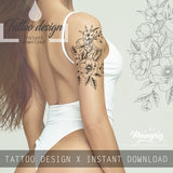 Sexy hibiscus linework tattoo design high resolution download