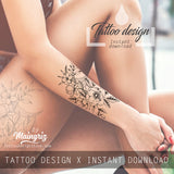 Sexy hibiscus linework tattoo design high resolution download