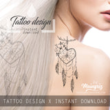 Realistic heart dreamcatcher tattoo design high resolution download