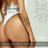 Sexy peony linework forearm tattoo design high resolution download