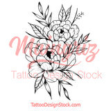 Sexy peony half sleeve linework high resolution download