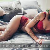 sexy peony linework half sleeve tattoo high resolution download