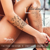 Sexy peony linework half sleeve  - tattoo design download