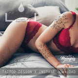 Sexy peony linework half sleeve  - tattoo design download