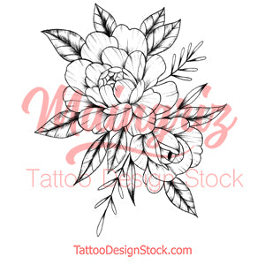 Sexy peony linework half sleeve high resolution download