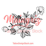 Sexy peony linework sideboob  tattoo design high resolution download