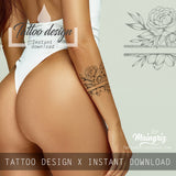 Sexy peony linework forearm tattoo design high resolution download