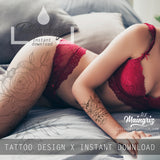 Sexy peony linework forearm tattoo design high resolution download