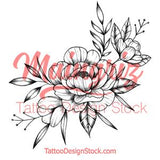 Peony sideboob linework tattoo design high resolution download