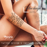 Sexy peony linework forearm tattoo design high resolution download