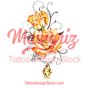 Sexy precious stone with realistic rose tattoo design high resolution resolution