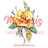 Sexy precious stone with realistic rose tattoo design high resolution download