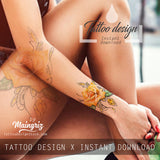 Sexy precious stone with realistic rose tattoo design high resolution download