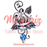 Sexy precious stone with rose realistic tattoo design high resolution download