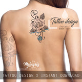 Sexy precious stone with rose realistic tattoo design high resolution download