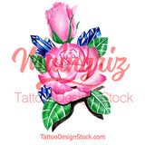 Sexy precious stone with realistic rose tattoo design high resolution