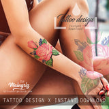 Sexy precious stone with realistic rose tattoo design high resolution