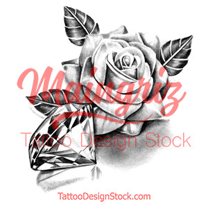 Sexy realistic rose with diamond tattoo design high resolution download