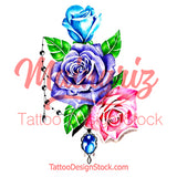 Sexy realistic rose with precious stone tattoo design high resolution download