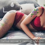 Sexy realistic rose with precious stone tattoo design high resolution download