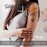 Sexy realistic rose with precious stone tattoo design high resolution download