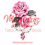 Sexy realistic rose with precious stone tattoo design high resolution download