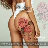 Sexy realistic rose with precious stone tattoo design high resolution download
