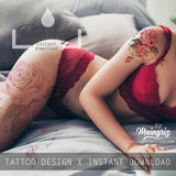 Sexy realistic rose with precious stone tattoo design high resolution download