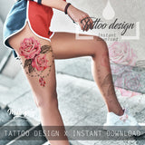 Sexy realistic rose with precious stone tattoo design high resolution download