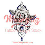 Sexy realistic rose with precious stone tattoo design high resolution download