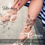 Sexy rose realistic with precious stone tattoo design high resolution download