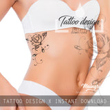 Sexy rose realistic with precious stone tattoo design high resolution download